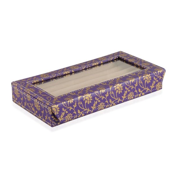 Eco Leatherette Violet Floral 50 Slot Ring Box - Picture 1 of 4